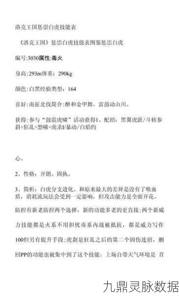 洛克王国惩祟白虎，性格解析与培养全攻略